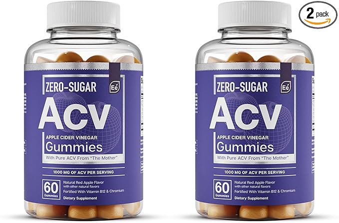 Essential Elements Zero-Sugar ACV Apple Cider Vinegar Gummies from “The Mother” - Naturally-Sourced, Vegan ACV Gummies with Chromium 60 Count (2-Pack)