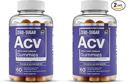 Essential Elements Zero-Sugar ACV Apple Cider Vinegar Gummies from “The Mother” - Naturally-Sourced, Vegan ACV Gummies with Chromium 60 Count (2-Pack)