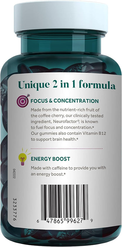 NEURIVA Brain + Energy Gummies, Nootropic Brain Supplements for Focus and Concentration with Neurofactor, Vitamin B12 & Caffeine for an Energy Boost*, 75ct Natural BlackBerry