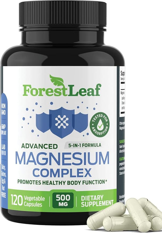 ForestLeaf Magnesium Complex 500mg - Magnesium 500mg Capsules - Magnesium Supplement 500 mg - Magnesium for Sleep, Magnesium for Constipation - Magnesium Supplement for Women (120 Ct)