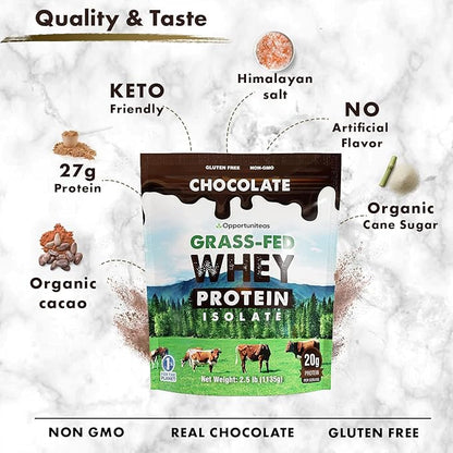 Opportuniteas Grass Fed Vanilla Choco Whey Protein Isolate Powder - 20g Protein Powder Without Artificial Sweeteners, Hormone-Free Cows, Non GMO - 5lb