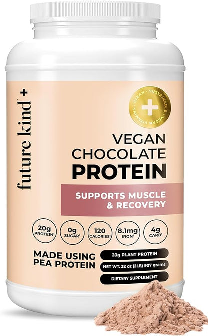 Future Kind Vegan Protein Powder Chocolate (34srv) - Whey Free Protein Powder for Men and Women Pea Plant Protein for Lean Muscle - Sugar-Free, Soy-Free Non Dairy Protein Powder w/Iron and Fiber
