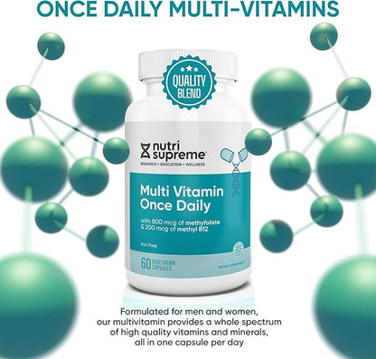 Nutri Supreme Multivitamin for Men and Women with Over 20 Vitamins and Minerals, Daily Nutritional Supplement for Immune Support, Kosher, Vegetarian, 60 Day Supply