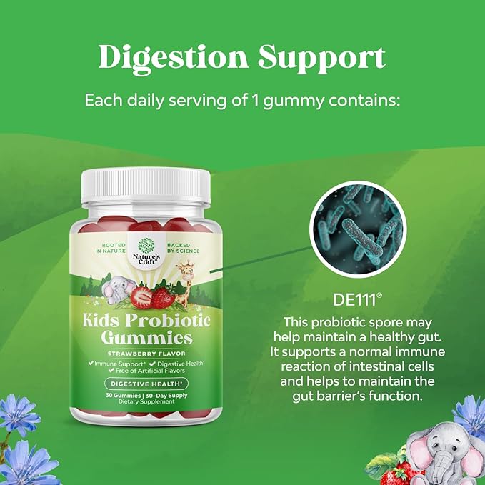 Immune Booster Kids Probiotic Gummies - Bacillus Subtilis Probiotic for Kids Upset Stomach Body Cleanse Immune Boost and Colon Detox - Constipation Relief and Digestive Health Kids Vitamins Gummy