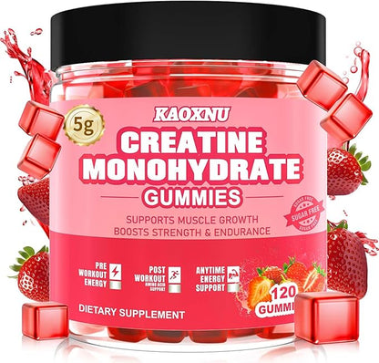 Creatine Monohydrate Gummies for Men & Women 120 CT - 5600mg of Creatine Monohydrate per Serving - Sugar Free Chewable Creatine for Muscle Strength, Energy Boost, Muscle Builder (Strawberry Flavor)
