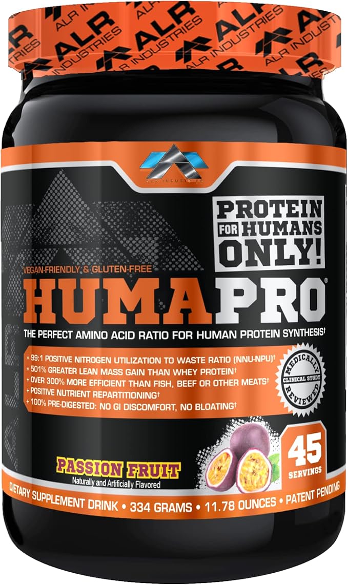 Humapro | Amino Acids Protein Matrix for Humans | 99% Utilization for Lean Muscle | Vegan, Gluten Free | 334g / 45 Servings (Passion Fruit)