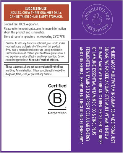 New Chapter Men’s Multivitamin Gummies, 66% Less Sugar, Men’s Gummy Vitamins with Vitamin C, D3 & Zinc, Non-GMO, Gluten Free, Berry-Citrus, 75ct