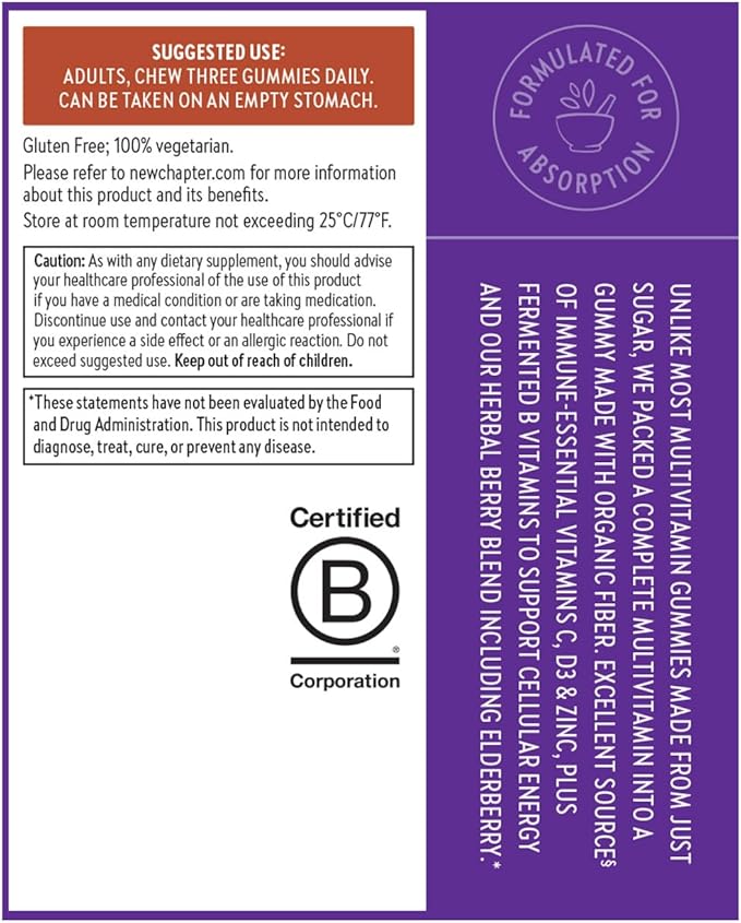 New Chapter Men’s Multivitamin Gummies, 66% Less Sugar, Men’s Gummy Vitamins with Vitamin C, D3 & Zinc, Non-GMO, Gluten Free, Berry-Citrus, 75ct