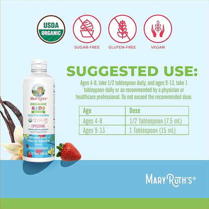 MaryRuth Organics Kids Multivitamin lipsomal | Vegan, Sugar-Free Vitamins for Kids Ages 4 | Childrens Vitamins 1-2 Month Supply | Multivitamin for Kids | Multi | Kids Vitamins | 15.22 Fl Oz