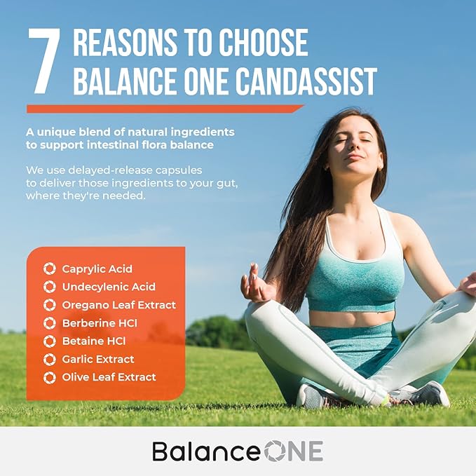 CandAssist Intestinal Flora Balance - Caprylic Acid, Berberine - Delayed Release Capsules - Vegan & Non-GMO - 30 Day Supply