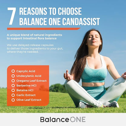 CandAssist Intestinal Flora Balance - Caprylic Acid, Berberine - Delayed Release Capsules - Vegan & Non-GMO - 30 Day Supply