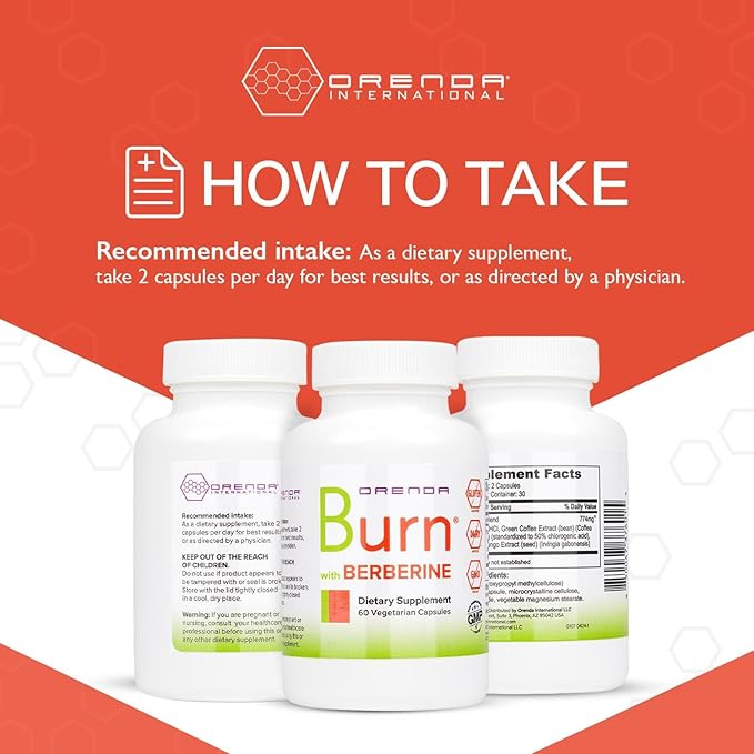 Orenda Burn - Advanced Wellness Support Supplement with Berberine HCI, Green Coffee Extract & African Mango - Promotes Healthy Weight Management, Cardiovascular Health & Energy Levels - 60 Capsules