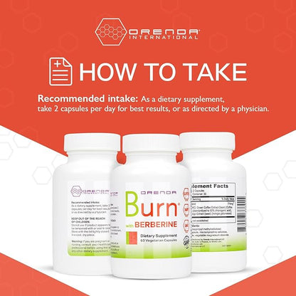 Orenda Burn - Advanced Wellness Support Supplement with Berberine HCI, Green Coffee Extract & African Mango - Promotes Healthy Weight Management, Cardiovascular Health & Energy Levels - 60 Capsules