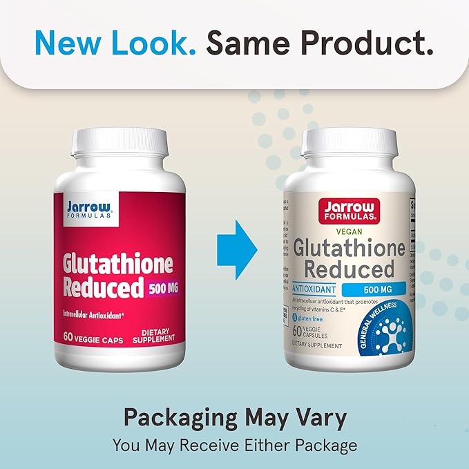Jarrow Formulas Glutathione Reduced 500 mg - 60 Veggie Capsules - Intracellular Antioxidant - Quality Glutathione Supplements - Supports Recycling of Vitamins C & E - Non-GMO - Gluten Free - Vegan