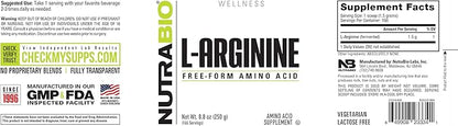 NutraBio L-Arginine Supplement, 750mg – Nitric Oxide Precursor, Supports Blood Flow, Vascular Health, and Muscle Growth, 250g