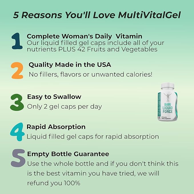 MultiVitaGel Liquid Filled Gel Caps, Vitamins Plus 42 Fruits & Veggies Blend, Optimum Nutrition Delivery
