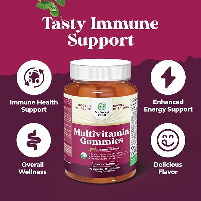 USDA Organic Multivitamin for Women and Men - Vegan Organic Multivitamin for Men Gummies with Zinc & B Complex Vitamins for Enhanced Energy Immunity & Daily Wellness - Vegan and Non-GMO (1 Month)