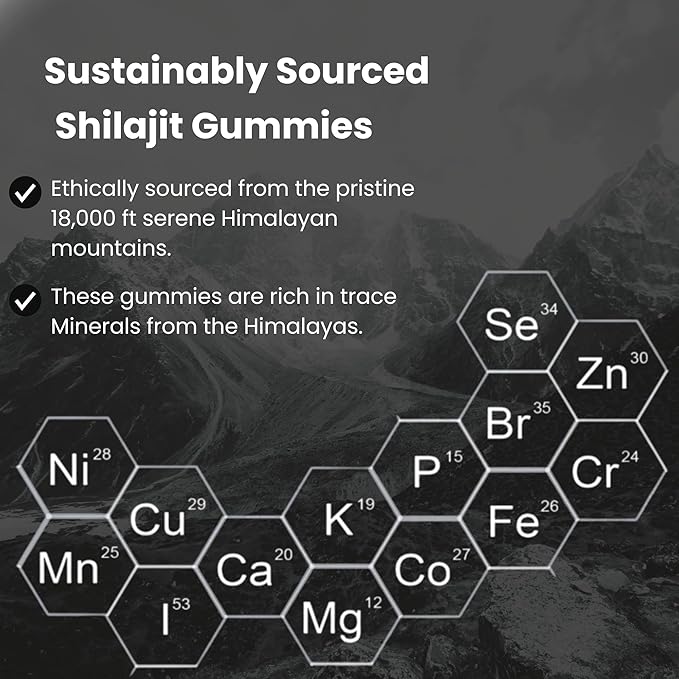 Pure Himalayan Shilajit Resin Potency Gummies Supplement for Men & Women | 1000mg Sugar Free 85+ Trace Minerals | Immumity, Energy, Vitality & Brain | Natural Raspberry Flavor (60 Count)