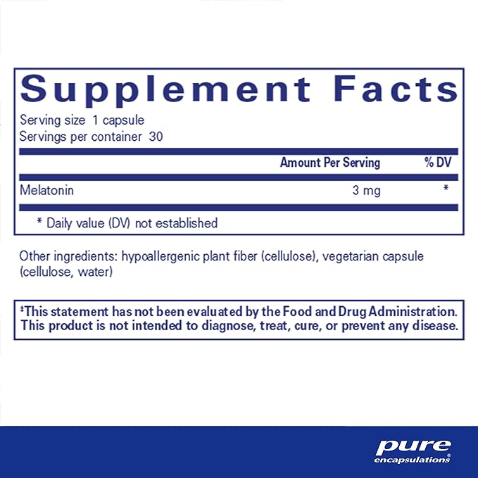 Pure Encapsulations Melatonin 3 mg - Antioxidant Supplement to Support Natural Sleeping & Relief of Occasional Sleeplessness - for Natural Sleep Support* - 30 Capsules