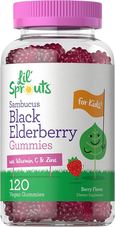 Carlyle Elderberry Gummies for Kids | 120 Count | Zinc and Vitamin C | Berry Flavor | Vegan, Non-GMO, and Gluten Free | by Lil' Sprouts