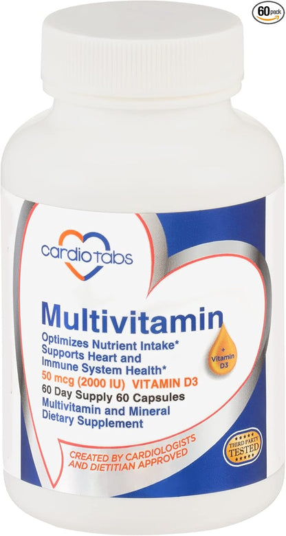 Multivitamin - Heart and Immunity Supplements For Men & Women, Multivitamin for Men & Women, with Minerals B-Vitamin Complex, Vitamins A, C, E, K and 2000 IU Vitamin D3, 60-Count Bottle