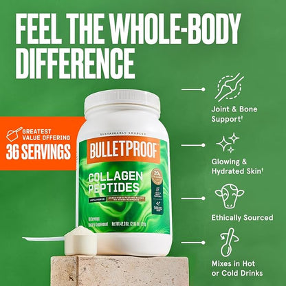 Bulletproof Unflavored Collagen Peptides Powder, 42.3 Ounces, Grass-Fed Collagen Protein and Amino Acids for Skin, Bone and Joint Support, Pasture Raised, No Added Hormones