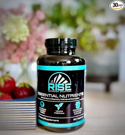 Rise Essential Nutrients with Vitamin A, Vitamin C, Vitamin B-12, Vitamin B12, Vitamin D-3, Vitamin E, Potassium and Magnesium Supplement | Vegan Formula for Men and Women