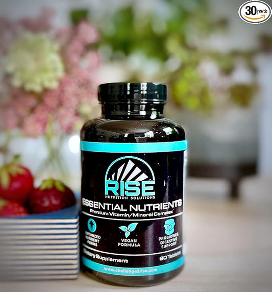 Rise Essential Nutrients with Vitamin A, Vitamin C, Vitamin B-12, Vitamin B12, Vitamin D-3, Vitamin E, Potassium and Magnesium Supplement | Vegan Formula for Men and Women