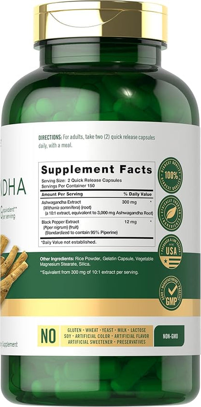 Carlyle Ashwagandha Supplement 3000mg | 300 Capsules | Root Extract for Women and Men | Non-GMO, Gluten Free