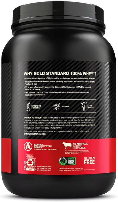 Optimum Nutrition Gold Standard 100% Whey Protein Powder, Strawberries & Cream, 2 Pound(Packaging May Vary)