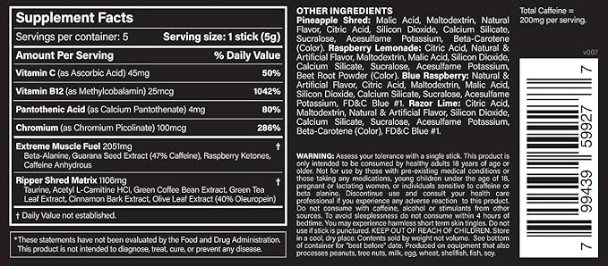 JNX SPORTS The Ripper! Fat Burner - Sample Variety Pack 5 x 8g Sticks | Super Thermogenesis, Appetite Control & Extreme Energy for Men & Women