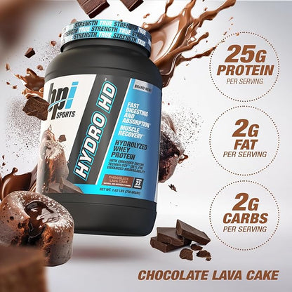 BPI Sports Hydro HD - 100% Hydrolyzed Whey Protein Powder - Muscle Growth, Recovery, 25g of Protein, Low Carb, Low Sugar, Fast Absorbing (68 Servings, Chocolate Lava Cake)