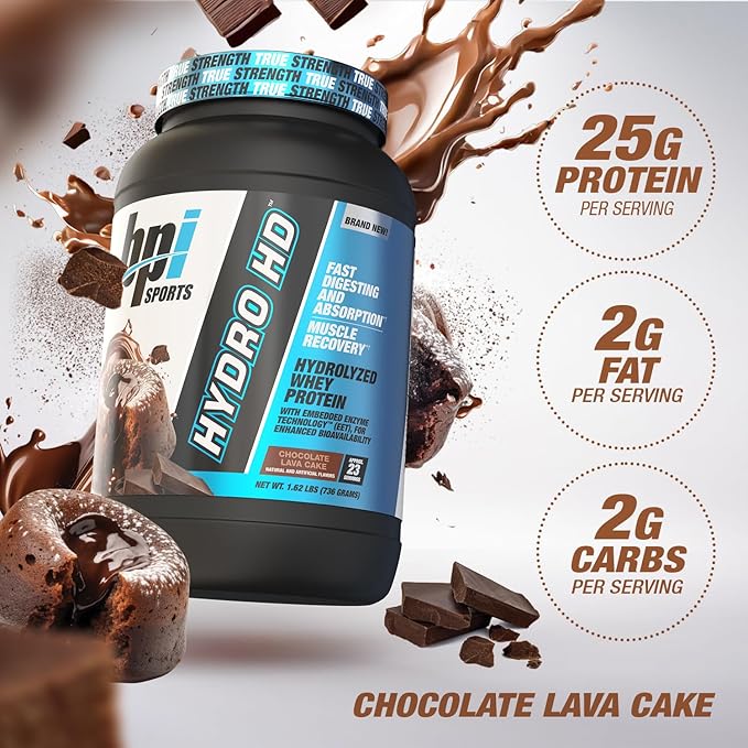 BPI Sports Hydro HD - 100% Hydrolyzed Whey Protein Powder - Muscle Growth, Recovery, 25g of Protein, Low Carb, Low Sugar, Fast Absorbing (23 Servings, Chocolate Lava Cake)