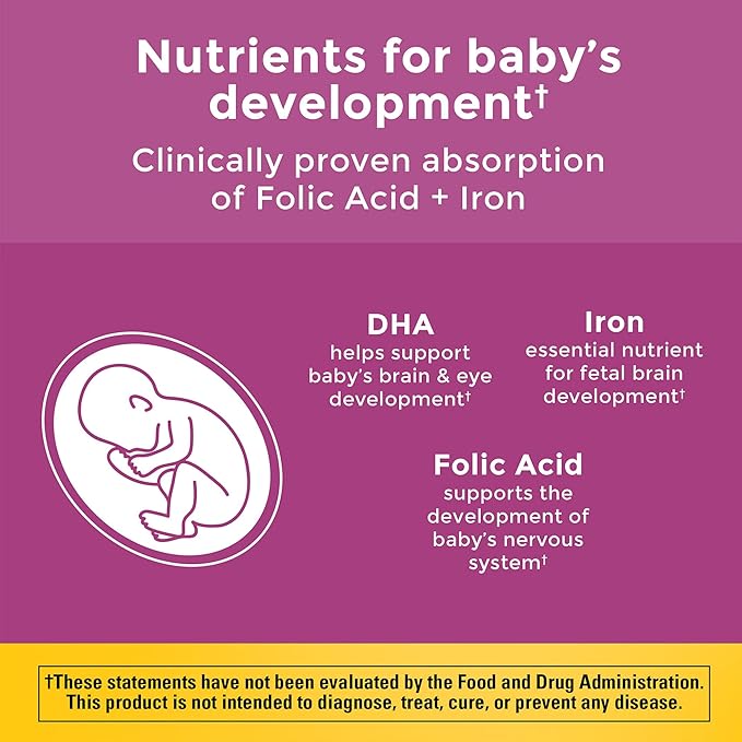 Nature Made Prenatal with Folic Acid + DHA, Prenatal Vitamin and Mineral Supplement for Daily Nutritional Support, 110 Softgels, 110 Day Supply
