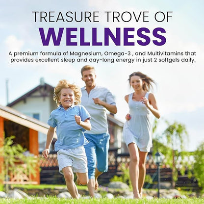 Magnesium Glycinate Softgels, with Vitamin B6, C, D3, Omega-3 | Highly Absorbable Magnesium Supplement for Calm, Muscle & Sleep Support | Easy to Swallow Soft Gels for Women & Men Vegan | 60 Count