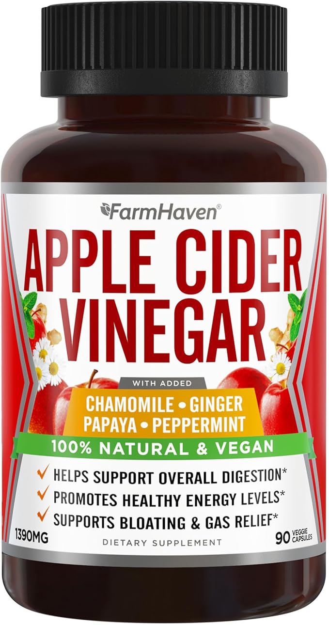 Apple Cider Vinegar Capsules With Ginger, Papaya & Chamomile | 1390mg | Improves Digestion, Energy, Immunity | Soothes Gas & Bloating Issues | Like With Mother | Non-GMO & 100% Natural | 90 Capsules