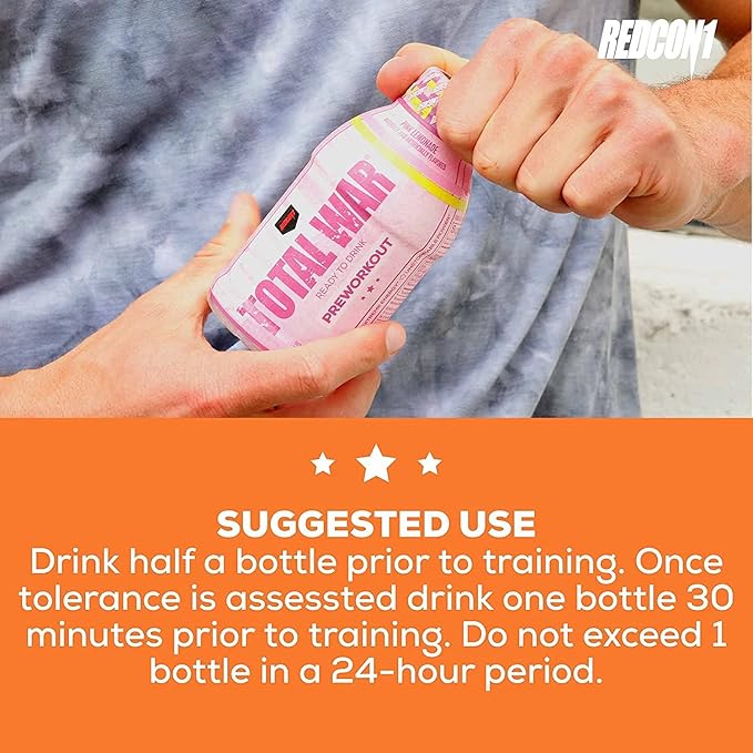 REDCON1 Total War Ready to Drink Pre Workout - Endurance Boosting, Keto Friendly RTD Formula - Amino Acid + Citrulline Malate Pre Workout Drink for Men & Women (Strawberry Mango, 12 Servings)