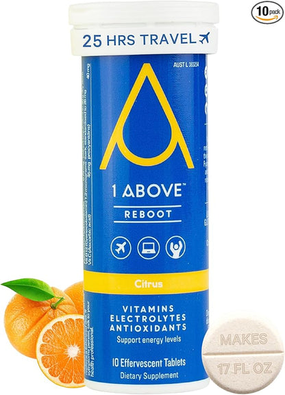 Jet Lag Relief Tablets - Citrus-Flavored Effervescent Multivitamin with Pycnogenol Travel Supplement for Hydration, Energy, Immune Support and Faster Recovery - Flight Essential, 10 Tablets