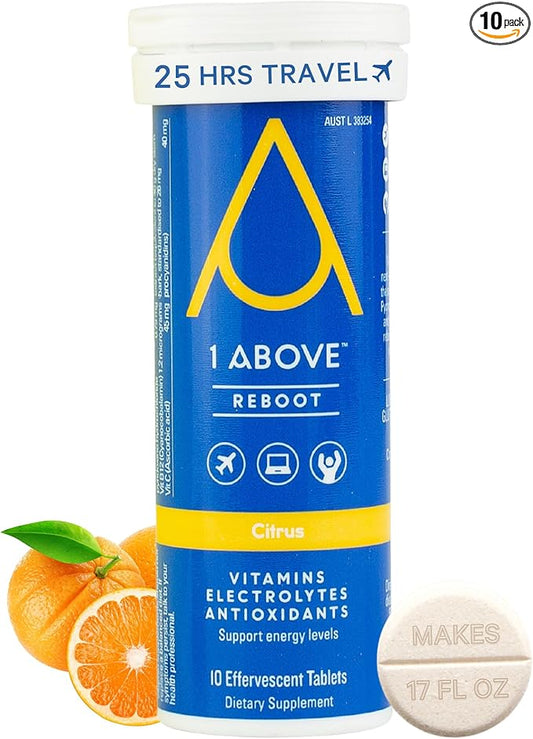 Jet Lag Relief Tablets - Citrus-Flavored Effervescent Multivitamin with Pycnogenol Travel Supplement for Hydration, Energy, Immune Support and Faster Recovery - Flight Essential, 10 Tablets