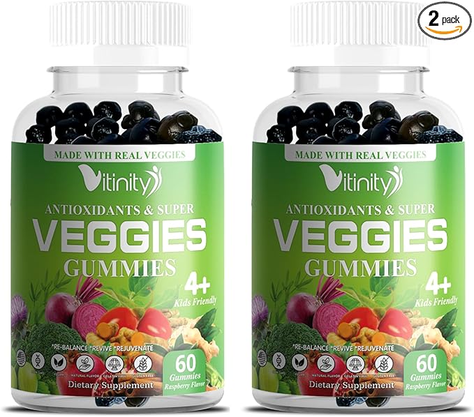 Veggies Supplement-Made with Real Super Veggies Delicious Gummies(120 Chews),30 Veggies,Herbs,Fruit and Vegetable Supplement,Non-GMO,Pectin-Based,Gluten-Free,No More Pills (60 Day)
