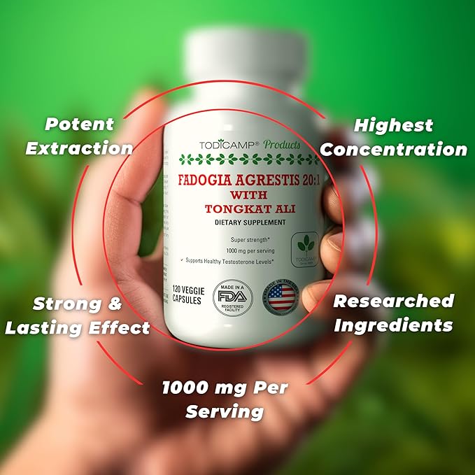 Fadogia Agrestis 20:1 with Tongkat Ali 1000mg Complex Longjack Tongkat Ali Extract with Fadogia Agrestis 600mg Supplement - 60 Days Supply