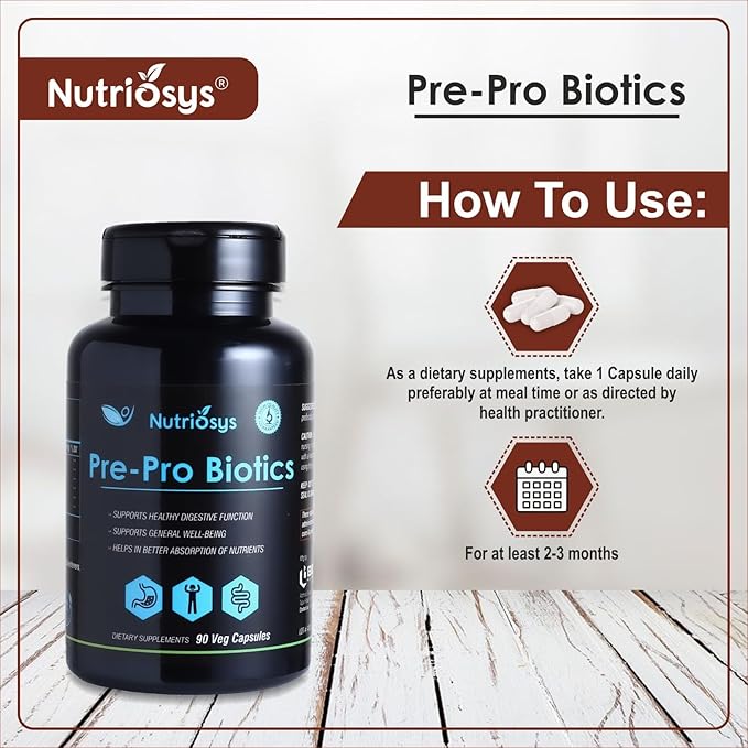Pre-Pro Biotics 90 Veggie Capsules, Dietary Supplement for Healthy System, Vitamin Capsules for Men, Women and Adults, Multivitamins Capsules, Vitamin Supplements.