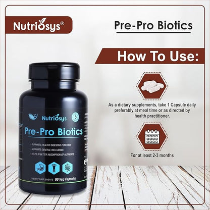 Pre-Pro Biotics 90 Veggie Capsules, Dietary Supplement for Healthy System, Vitamin Capsules for Men, Women and Adults, Multivitamins Capsules, Vitamin Supplements.