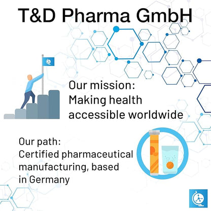 German Calcium 140 Drink Effervescent Tablets - Lemon Lime Flavour - 500 mg Calcium, Sugarfree, Vegan- T&D Pharma – Made in Germany