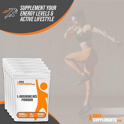 BulkSupplements.com L-Arginine HCl Powder - L-Arginine 1000mg, Arginine Supplement - Nitric Oxide Supplement, Nitric Oxide Powder - Pure & Gluten Free, 1000mg per Serving, 5kg (11 lbs)