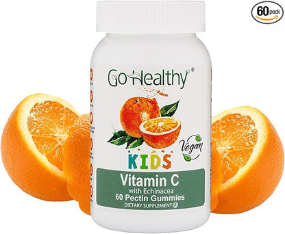 Go Healthy Vitamin C Gummies for Kids - Toddler & Children's Vitamin Gummy Supplement, Growth & Immune Support – Kosher, Halal, Non-GMO, Gluten-Free, Delicious Orange Flavor - 60 Servings