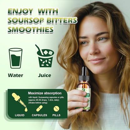 Soursop Bitters Liquid Drops, Soursop Graviola Multivitamin Drops with Sea Moss Black Seed oil Supplement - Soursop Fruit Supports Relax & Antioxidant, Slowing Cell-Aging, Immunity, Liver Health