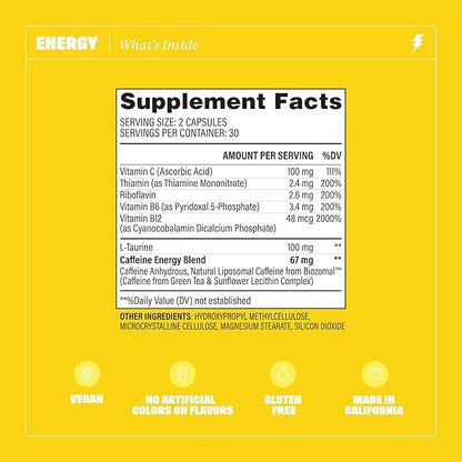 Health by Habit Energy Supplement 2 Pack (120 Capsules) - Natual Caffeine Blend, Vitamins B & C, Supports Energy Levels, Promotes Mental Alertness and Focus, Vegan, Non-GMO, Sugar Free (2 Pack)