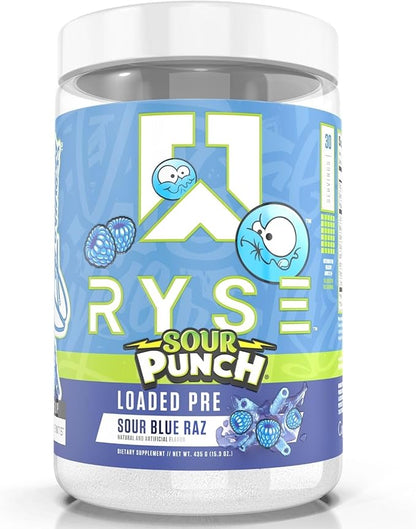 Ryse Loaded Pre Workout Powder Supplement for Men & Women | Pumps, Energy, Focus | Beta Alanine + Citrulline | 390mg Caffeine | 30 Servings (Sour Punch Blue Raz)