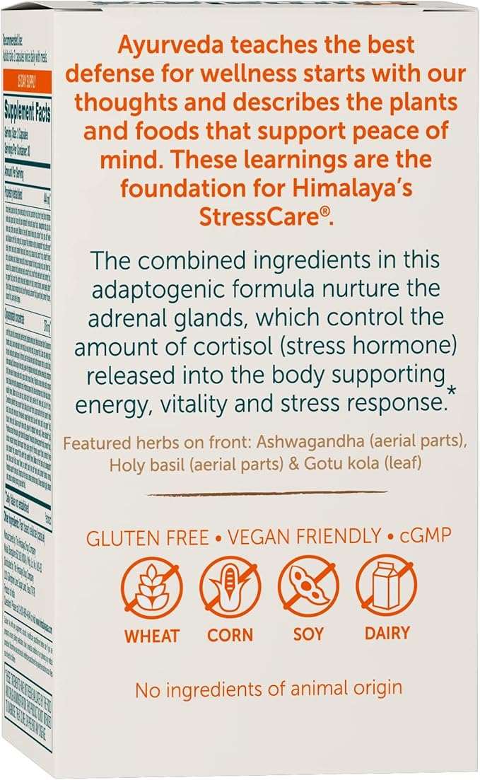 Himalaya StressCare Herbal Supplement, Supports Stress Relief, Energy Support, Relaxation, Occasional Sleeplessness, Ashwagandha, Holy Basil/Tulsi, Gotu Kola, Non-GMO, Vegetarian, 60 Capsules